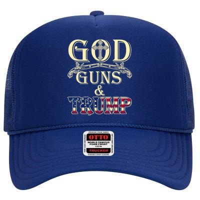 Funny God Guns And Trump 2nd Amendment Gift High Crown Mesh Back Trucker Hat