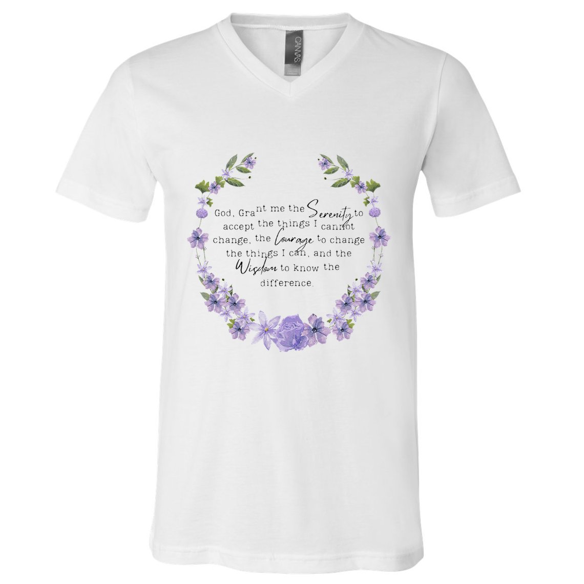 Floral God Grant Me The Serenity Prayer Spiritu V-Neck T-Shirt