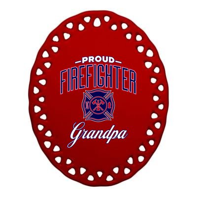 Firefighter Grandpa Gift Ceramic Oval Ornament