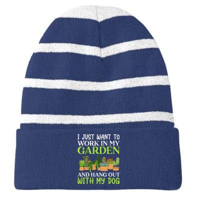 Funny Gardener Gardening Garden Enthusiast And Dog Lover Striped Beanie with Solid Band