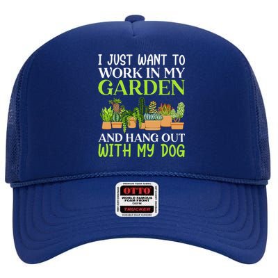 Funny Gardener Gardening Garden Enthusiast And Dog Lover High Crown Mesh Back Trucker Hat