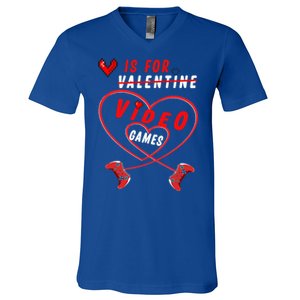 Funny Gamers Gift V Is For Video Games For Valentines Day Cute Gift V-Neck T-Shirt