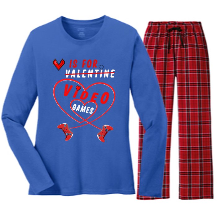 Funny Gamers Gift V Is For Video Games For Valentines Day Cute Gift Women's Long Sleeve Flannel Pajama Set 