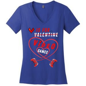 Funny Gamers Gift V Is For Video Games For Valentines Day Cute Gift Women's V-Neck T-Shirt