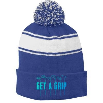 Funny Golfer Golfing Golf Get A Grip Golf Gift Stripe Pom Pom Beanie