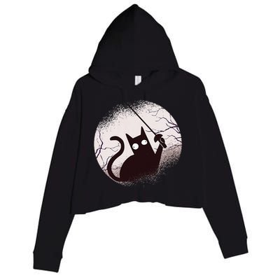 Fencing Game Gamer Fencer Sport Fencing Cat Crop Fleece Hoodie