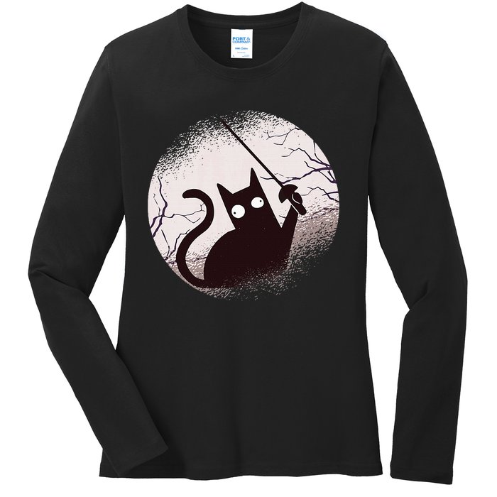 Fencing Game Gamer Fencer Sport Fencing Cat Ladies Long Sleeve Shirt