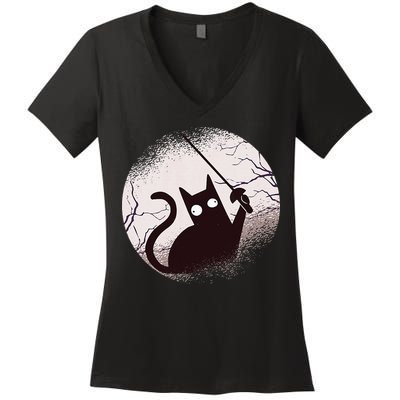 Fencing Game Gamer Fencer Sport Fencing Cat Women's V-Neck T-Shirt