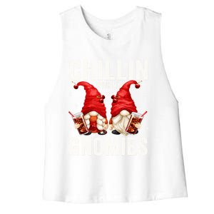 Funny Garden Gnomes For Cola Lovers Chillin With My Gnomies Meaningful Gift Women's Racerback Cropped Tank