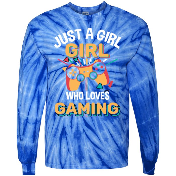 Funny Gaming Gift Just A Who Loves Gaming Gamer Geek Gift Tie-Dye Long Sleeve Shirt