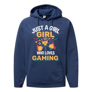 Funny Gaming Gift Just A Who Loves Gaming Gamer Geek Gift Performance Fleece Hoodie