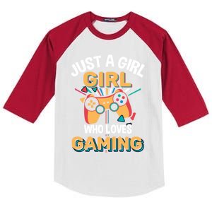 Funny Gaming Gift Just A Who Loves Gaming Gamer Geek Gift Kids Colorblock Raglan Jersey