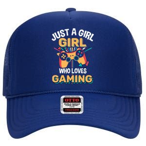 Funny Gaming Gift Just A Who Loves Gaming Gamer Geek Gift High Crown Mesh Back Trucker Hat