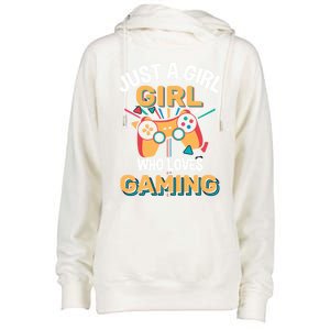 Funny Gaming Gift Just A Who Loves Gaming Gamer Geek Funny Gift Womens Funnel Neck Pullover Hood