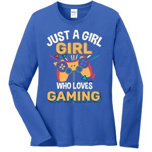 Funny Gaming Gift Just A Who Loves Gaming Gamer Geek Funny Gift Ladies Long Sleeve Shirt