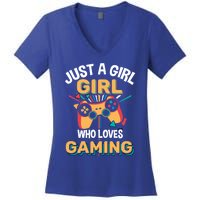 Funny Gaming Gift Just A Who Loves Gaming Gamer Geek Funny Gift Women's V-Neck T-Shirt