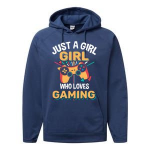 Funny Gaming Gift Just A Who Loves Gaming Gamer Geek Funny Gift Performance Fleece Hoodie