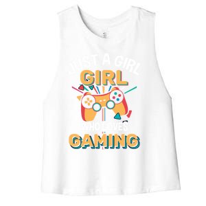 Funny Gaming Gift Just A Who Loves Gaming Gamer Geek Funny Gift Women's Racerback Cropped Tank