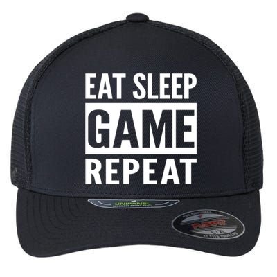 Funny Gamer Gaming Gift Eat Sleep Game Repeat Holiday Gift Flexfit Unipanel Trucker Cap