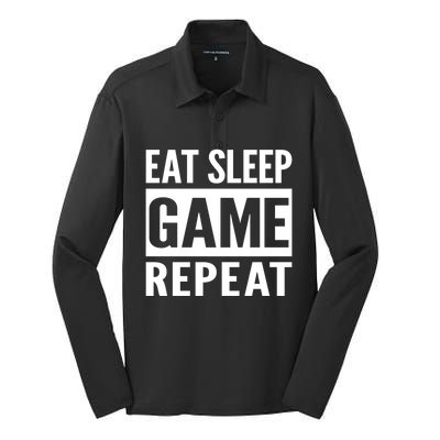 Funny Gamer Gaming Gift Eat Sleep Game Repeat Holiday Gift Silk Touch Performance Long Sleeve Polo