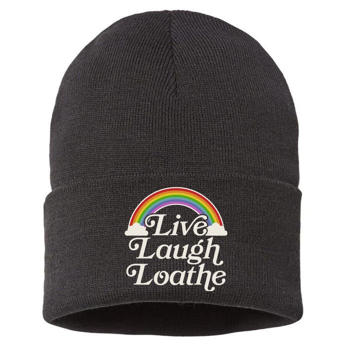 Funny Goth Gothic Parody Rainbow Live Laugh Loathe Sustainable Knit Beanie