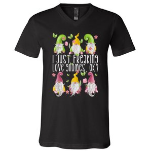 Funny Garden Gnome I Just Freaking Love Gnomes V-Neck T-Shirt