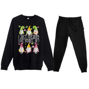 Funny Garden Gnome I Just Freaking Love Gnomes Premium Crewneck Sweatsuit Set