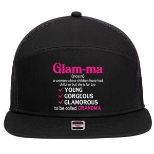 Funny Glamma Grandma Cute Mommy Mama Mother's Day 7 Panel Mesh Trucker Snapback Hat