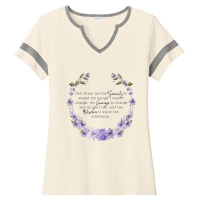 Floral God Grant Me The Serenity Prayer Spiritu Ladies Halftime Notch Neck Tee