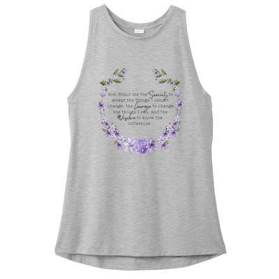 Floral God Grant Me The Serenity Prayer Spiritu Ladies PosiCharge Tri-Blend Wicking Tank