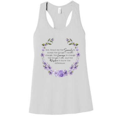 Floral God Grant Me The Serenity Prayer Spiritu Women's Racerback Tank