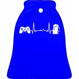 Funny Gamer Gift Heartbeat Ekg Gaming Nerd Video Games Gift Ceramic Bell Ornament