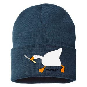 Funny Goose Game Murder Funny Meme Sustainable Knit Beanie