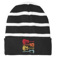 Funny Guitarist Guitar Player Music Lover Striped Beanie with Solid Band