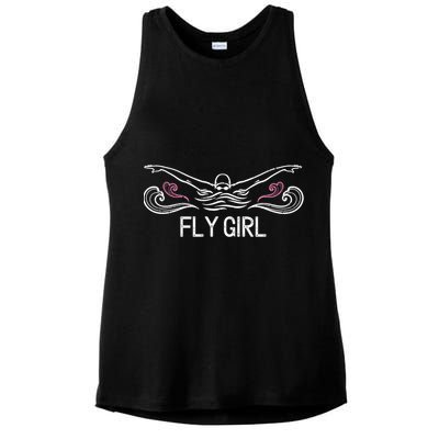 Fly Girl Gift Butterfly Swimming Funny Swim Team Gift Ladies PosiCharge Tri-Blend Wicking Tank