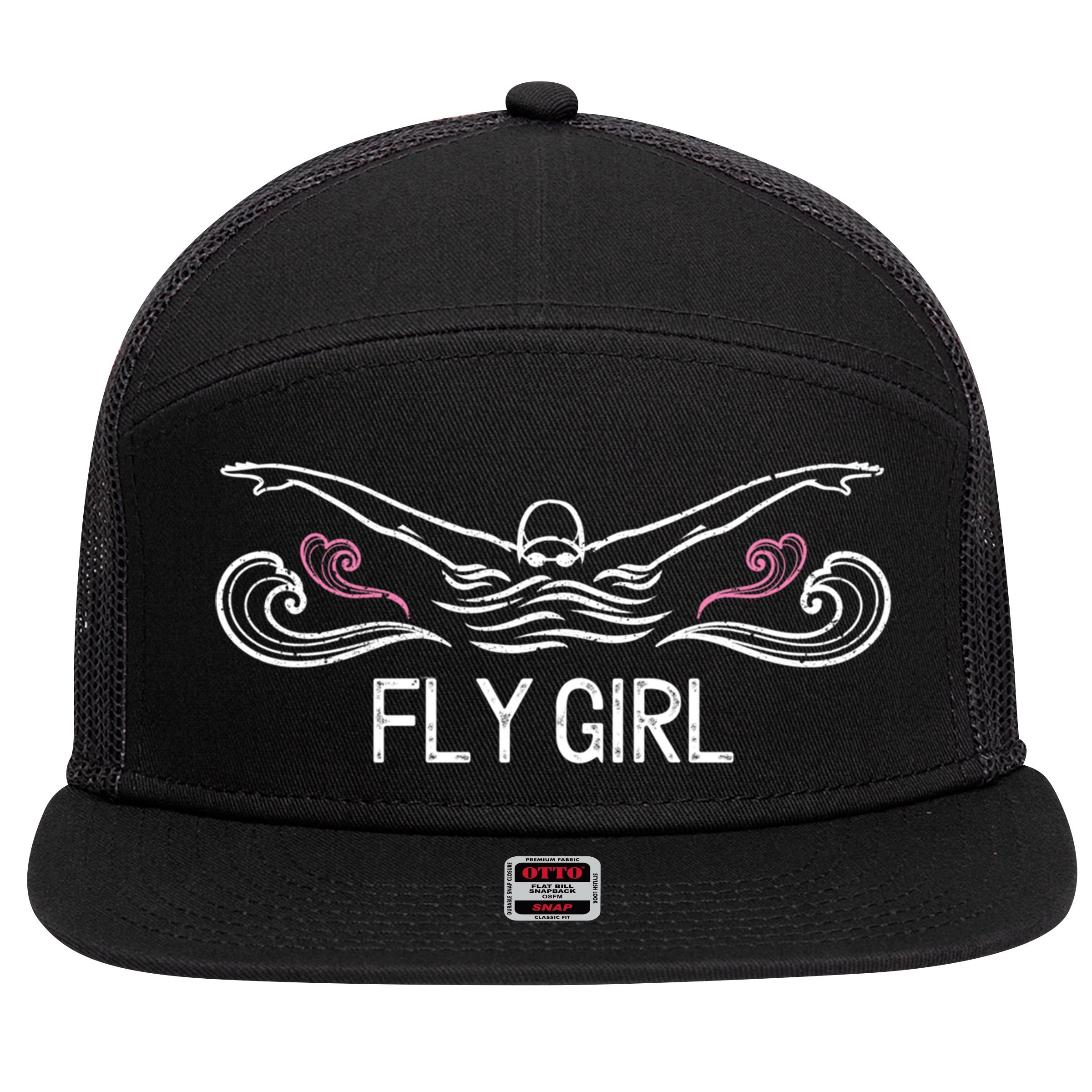 Fly Girl Gift Butterfly Swimming Funny Swim Team Gift 7 Panel Mesh Trucker Snapback Hat