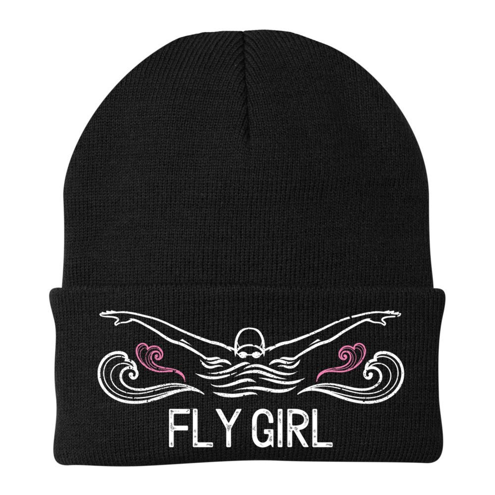 Fly Girl Gift Butterfly Swimming Funny Swim Team Gift Beanie