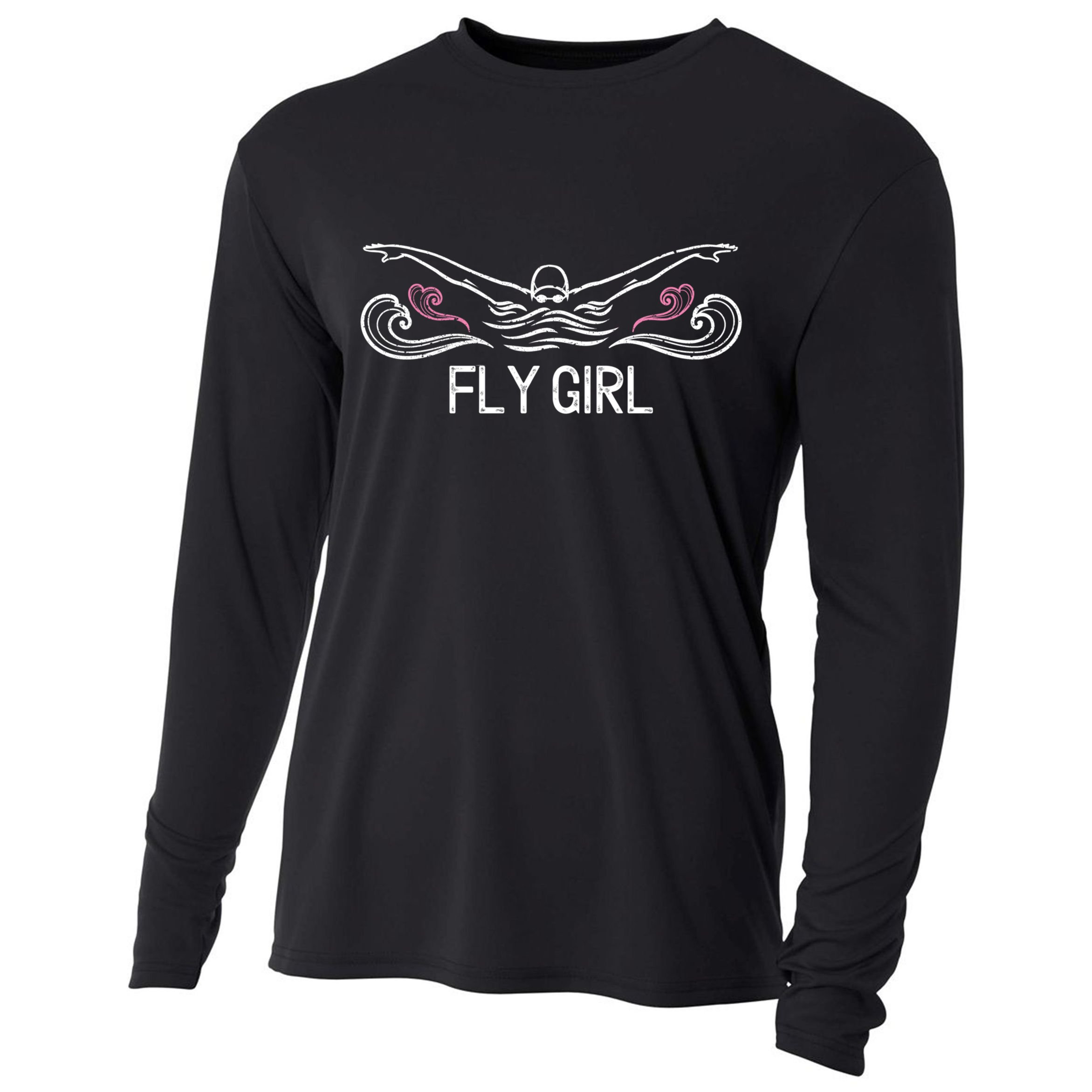 Fly Girl Gift Butterfly Swimming Funny Swim Team Gift Cooling Performance Long Sleeve Crew