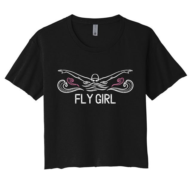 Fly Girl Gift Butterfly Swimming Funny Swim Team Gift Crop Top