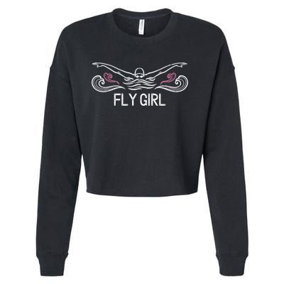 Fly Girl Gift Butterfly Swimming Funny Swim Team Gift Cropped Pullover Crew