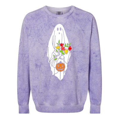 Floral Ghost Halloween Graphic Colorblast Crewneck Sweatshirt