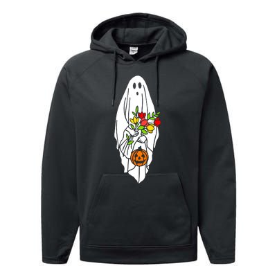 Floral Ghost Halloween Graphic Performance Fleece Hoodie