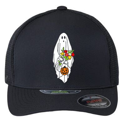 Floral Ghost Halloween Graphic Flexfit Unipanel Trucker Cap