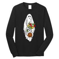 Floral Ghost Halloween Graphic Long Sleeve Shirt