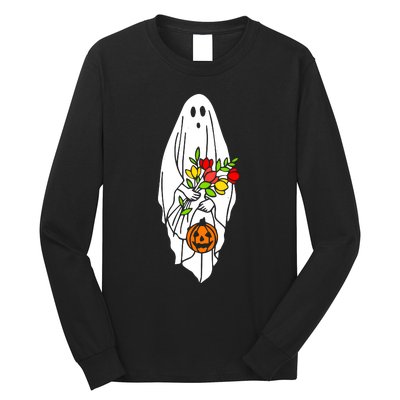 Floral Ghost Halloween Graphic Long Sleeve Shirt