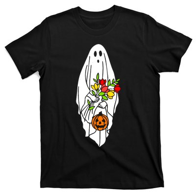 Floral Ghost Halloween Graphic T-Shirt