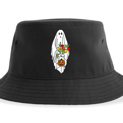 Floral Ghost Halloween Graphic Sustainable Bucket Hat