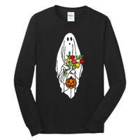 Floral Ghost Halloween Graphic Tall Long Sleeve T-Shirt