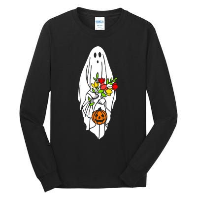 Floral Ghost Halloween Graphic Tall Long Sleeve T-Shirt