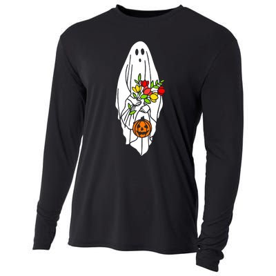 Floral Ghost Halloween Graphic Cooling Performance Long Sleeve Crew